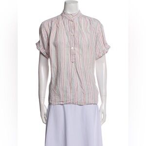 Laurence Bras Striped‎ Linen Button Down Poplin Blouse Sz 36